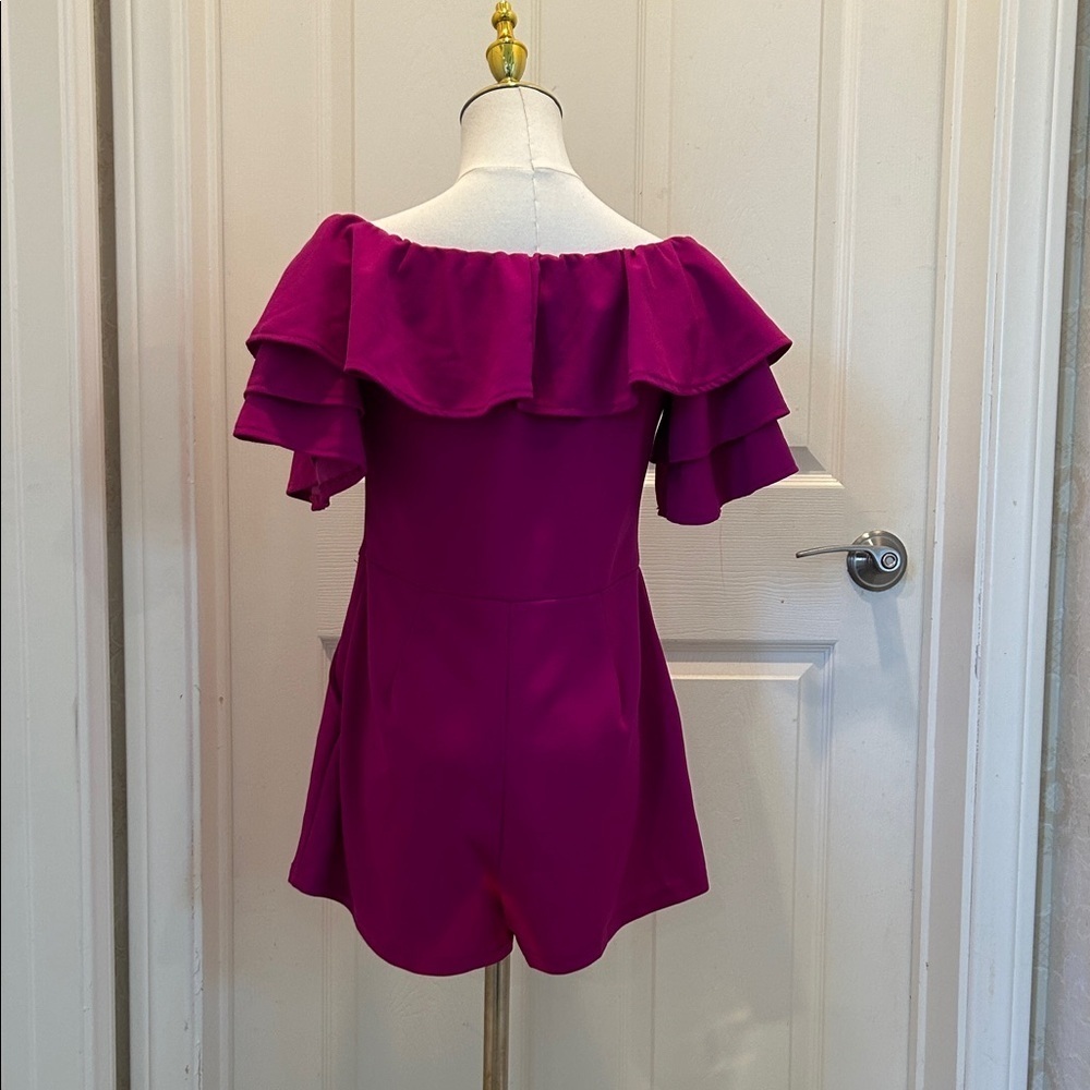 Off-Shoulder Ruffle Romper - Magenta - Picture 2 of 5